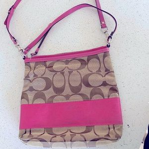 Used Coach Crossbody Khaki Signature Monogram Pink